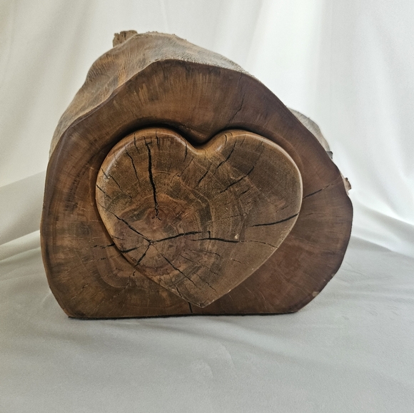 Large Vintage Handcrafted Wood Puzzle Heart Jewelry Box Folk Art Rustic Carved - Picture 11 of 15